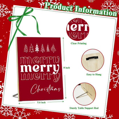 Merry Christmas Signs for Wall Decorations - Red Wood Tabletop Decor for Table, Desk, Mantle, Shelf - Wall Art for Party - Wood Hanging Signs for Kitchen - JK0383