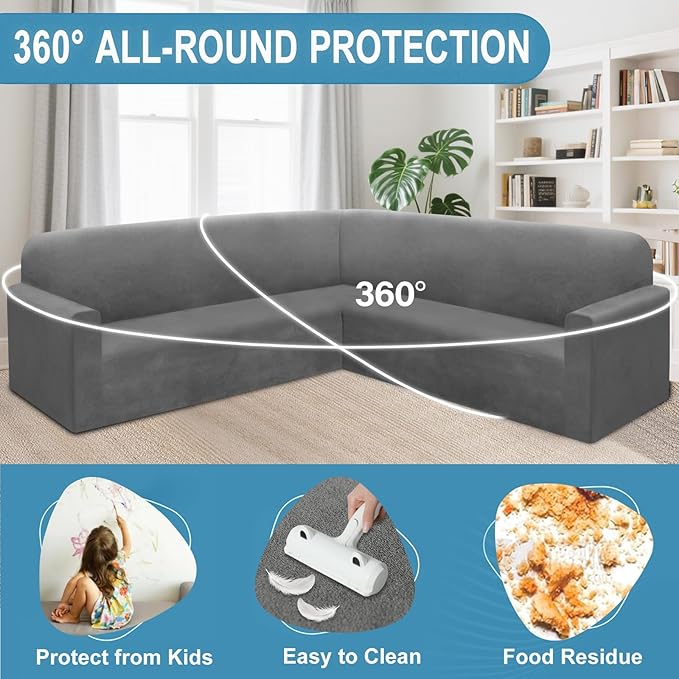 HDCAXKJ Corner Sectional Couch Covers Velvet Stretch L Shape Sofa Cover Soft