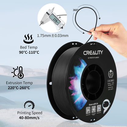 Creality ABS Filament 1.75 mm, Official 3D Printer Filament ABS No-Tangling, Strong Bonding and Overhang Performance Dimensional Accuracy +/-0.03mm, 1kg(2.2lbs)/Spool (Black)
