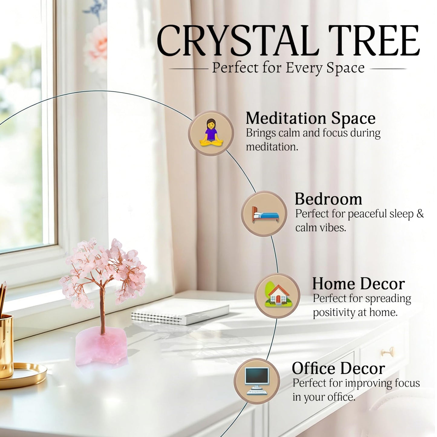 TPXNLP Chakra Healing Crystals Tree Amethyst Pink Quartz Twinkling Tree Good Luck Feng Shui Sculptures Decoration,Gift for Anniversary,Sister Birthday,5" Height