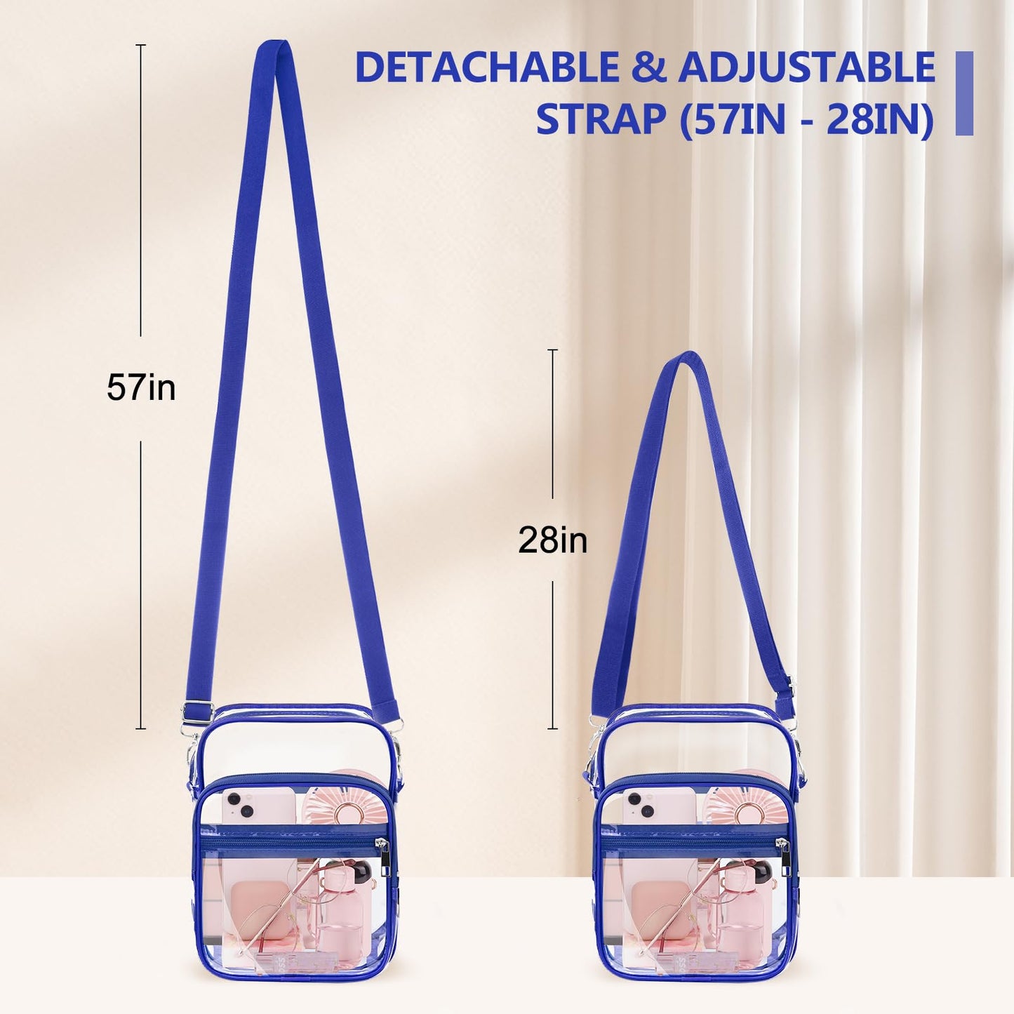 Blvornl Clear Crossbody Bag with Adjustable Shoulder Strap, Stadium Approved PVC Purse Bag, Messenger Bag
