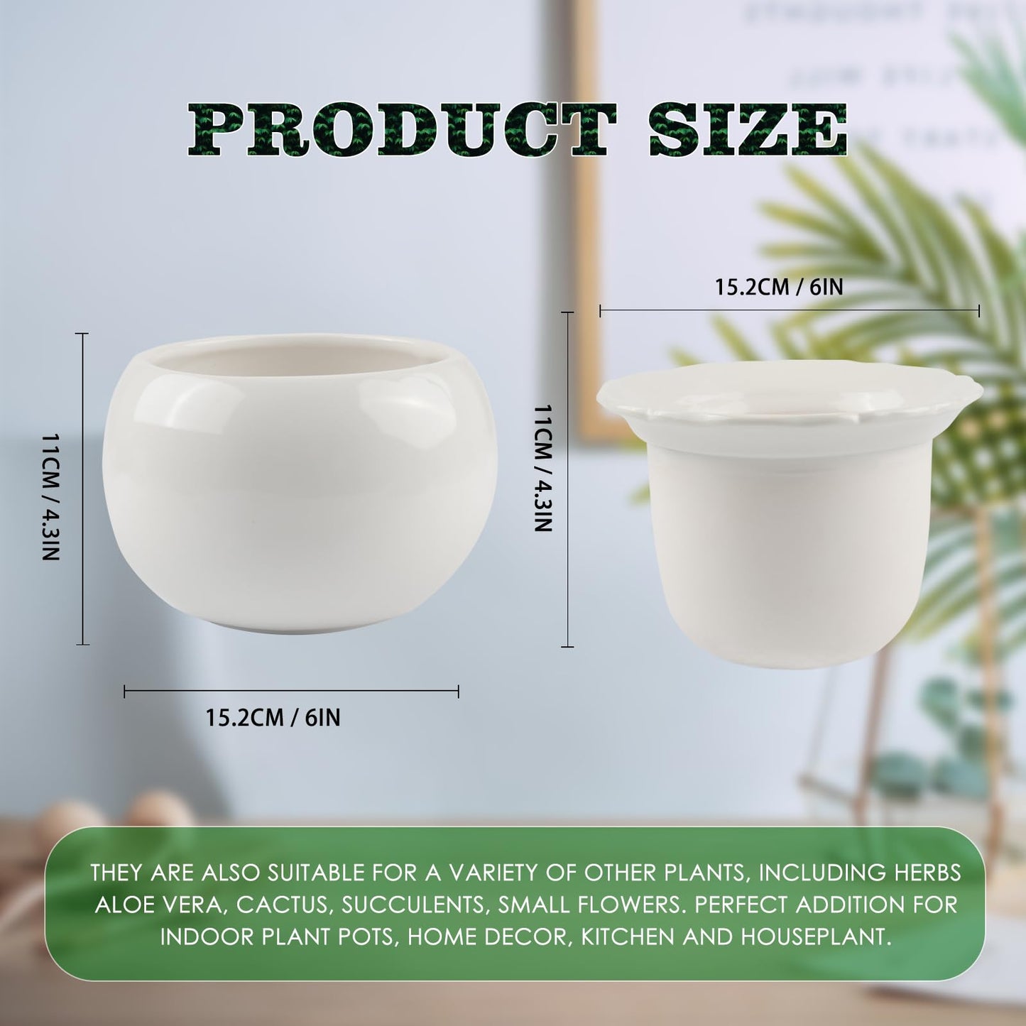 LITUDISO African Violet Pots, 6 Inch Self Watering Pots for Indoor Plants, Self Watering Plant Pot, Easy Plant Self Watering Pot, Ceramic Plant Pot with Absorbent Inner Pot for Flowers-White