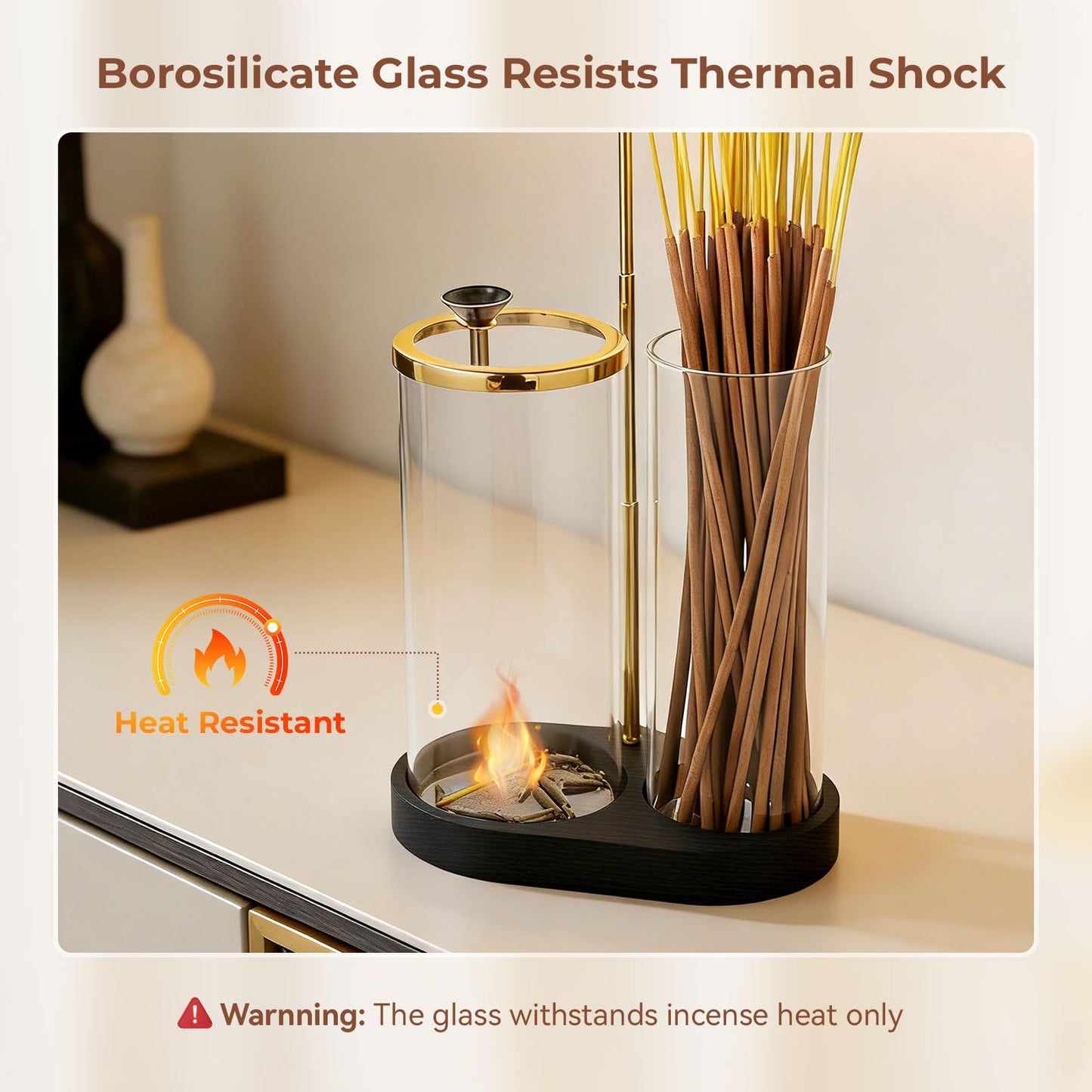3 in 1 Incense Holder for Sticks Upside Down Anti-Ash Incense Burner with Glass Ash Catcher Backflow Cone Incense Diffuser with Adjustable Threaded Mounting for Mediation Yoga Spa Gifts Home Decor