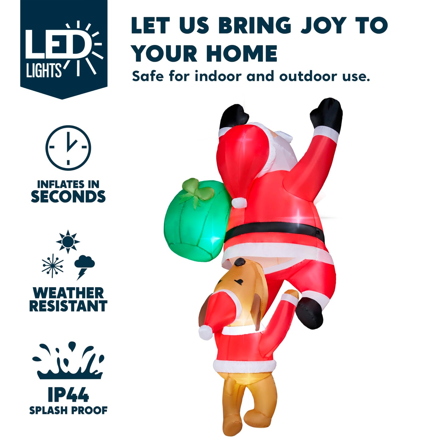 Joiedomi 8 FT Hanging Christmas Inflatables Outdoor Decoration, Blow Up Climbing Santa with Dog, Christmas Blow Up Yard Decorations with Build-in LED for Xmas Party, Garden, Lawn, Roof Decor