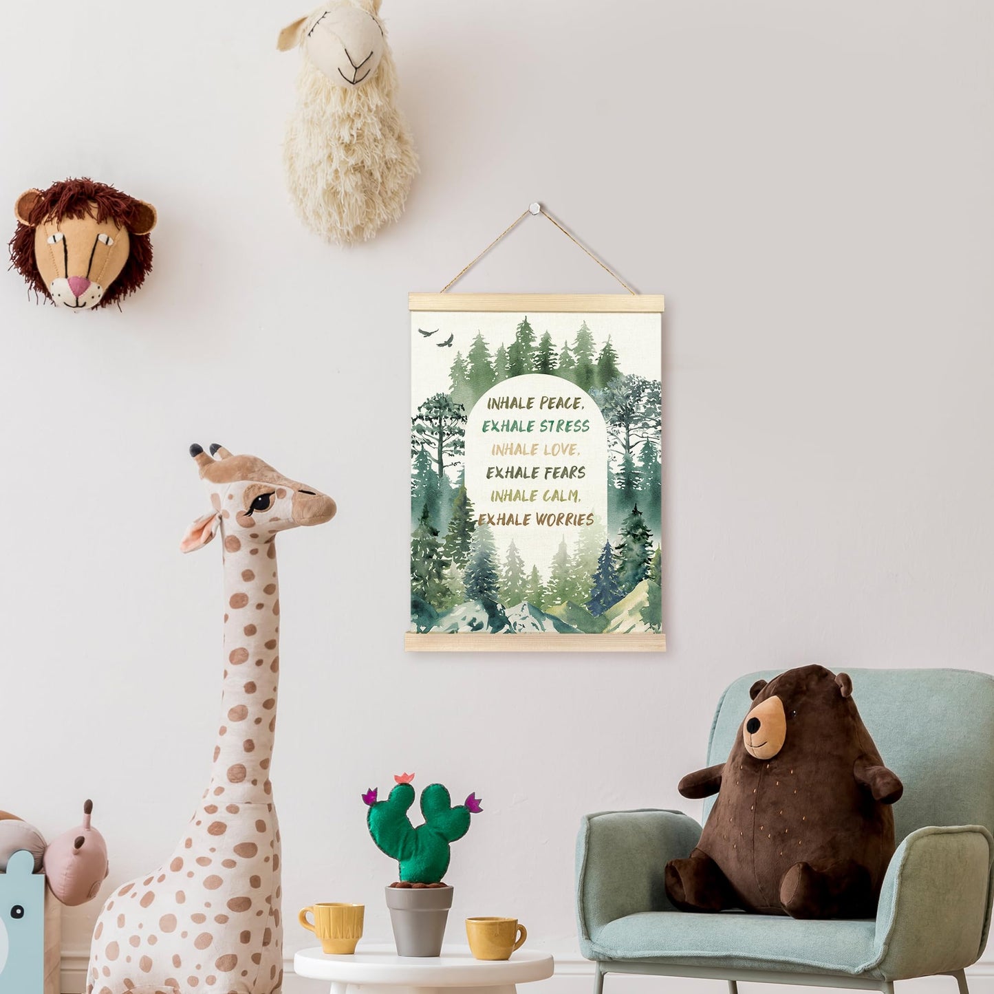 TAEDIN Mental Health Poster Hanger Frame, Forest Inspirational Wall Decorations Wooden Canvas Print, Therapist Office Decor, Therapist Gift, Calming Hanging Sign for Bedroom Office Decor 12X16