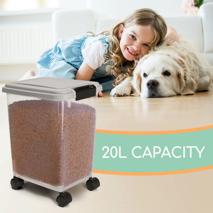 Nobleza Dog Food Storage, 20L/7.5KG Airtight Pet Food Storage Container with Wheels and Measuring Scoop, Safe & Eco, Flip-Up Lid Dog Cat Animal Dry Food Seed Dispenser Plastic Bin Large Transparent