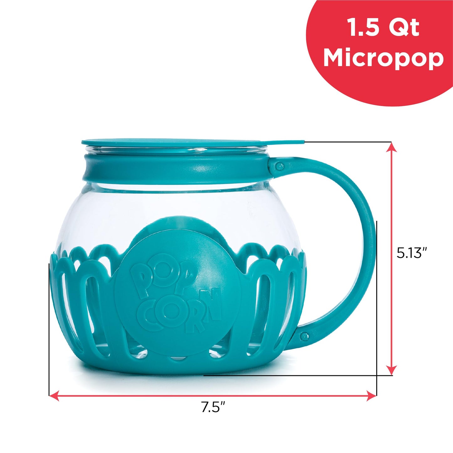 Ecolution Patented Micro-Pop Microwave Popcorn Popper with Temperature Safe Glass, 3-in-1 Lid Measures Kernels and Melts Butter, Made Without BPA, Dishwasher Safe, 3-Quart, Aqua