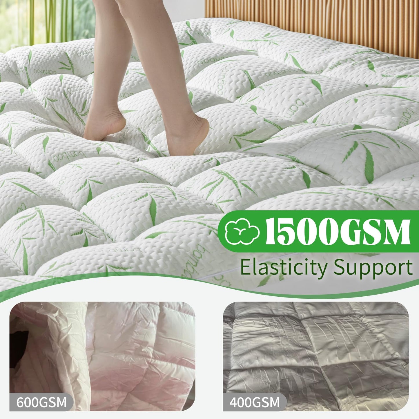 LIANLAM Mattress Topper King Size - 1500GSM 3D+7D Down Alternative Fill 3 in Pillow Top Mattress Pad, Viscose Made from Bamboo Cover, Extra Firm for Back Pain, 6"-18" Deep Pocket (78"x80")