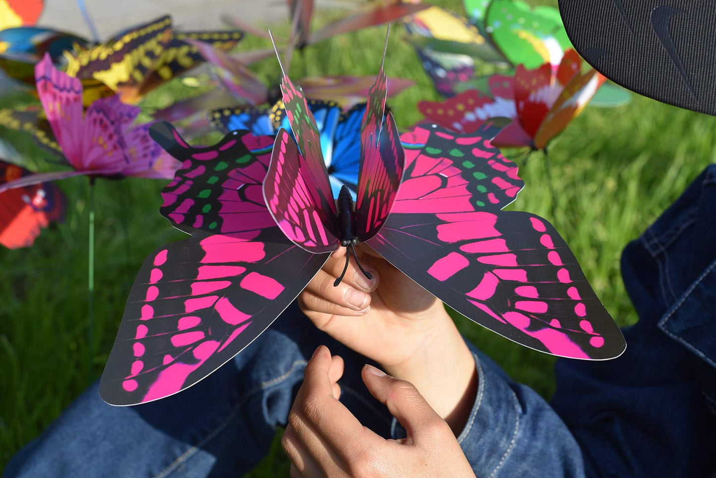 Giant Butterfly Garden Stakes Decorations Outdoor 3D Butterflies Lawn Decorative Yard Decor Patio Accessories Ornaments PVC Gardening Art Christmas Whimsical Gifts (Pack of 12)