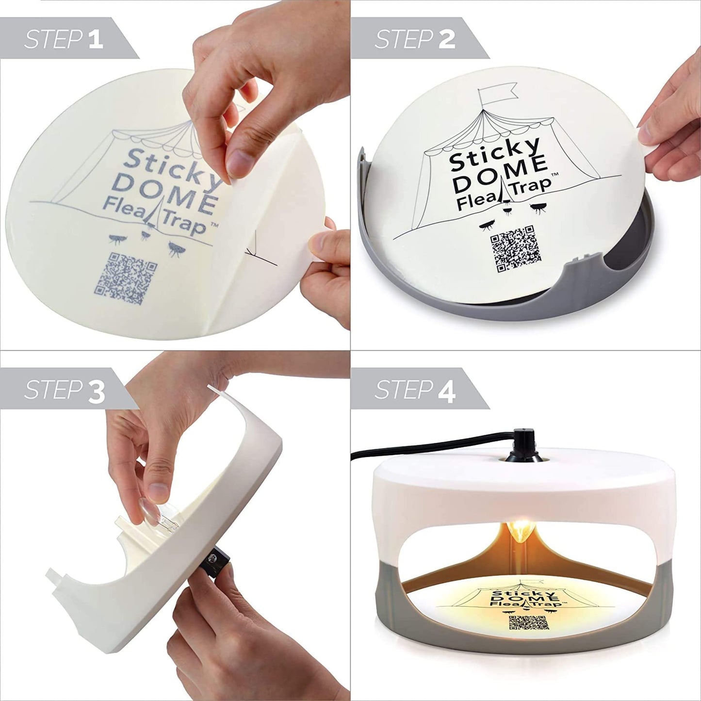 ASPECTEK Sticky Dome Flea Trap, Odorless Glue Trap with 2 Sticky Discs, Effective Bed Bug Killer and Flea and Tick Treatment, Indoor Insect Trap for Bugs, 2 Packs in White and Light Gray