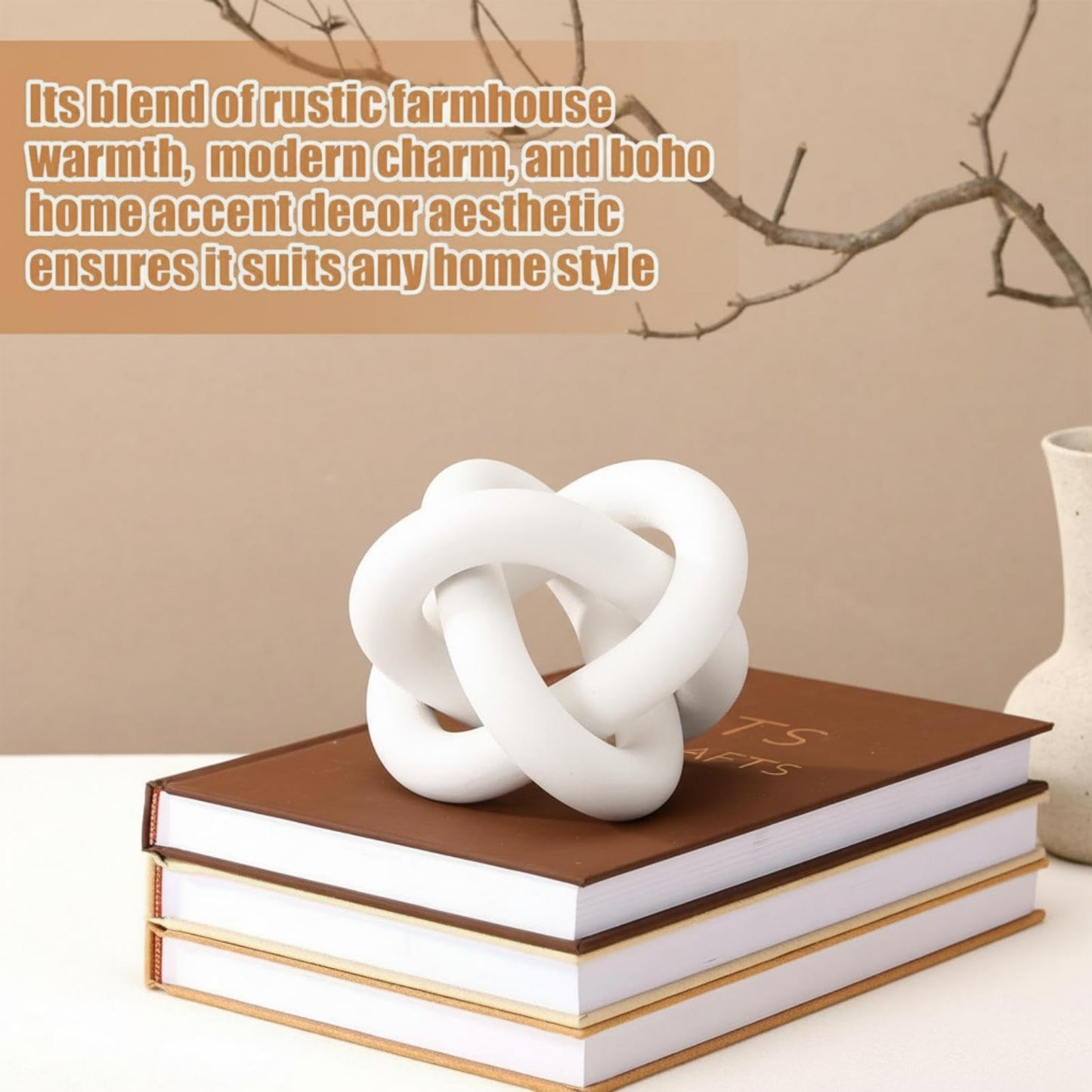 Yalikop 3 Link Wood Knot Decor Rustic Home Décor Accents Hand Carved Coffee Table Decoration, Boho Chain Link Decoration, Modern Shelf, Rustic Objects for Home Living Room Bedroom(White)
