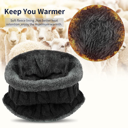 Kids Winter Hat Scarf Gloves Set - Warm Thermal Knitted Beanie Cap Snood Neck Warmer Touchscreen Anti-slip Mitten Outdoor Sports Soft Fleece Lining Elastic for Children Boys Girls Black Aged 5-10