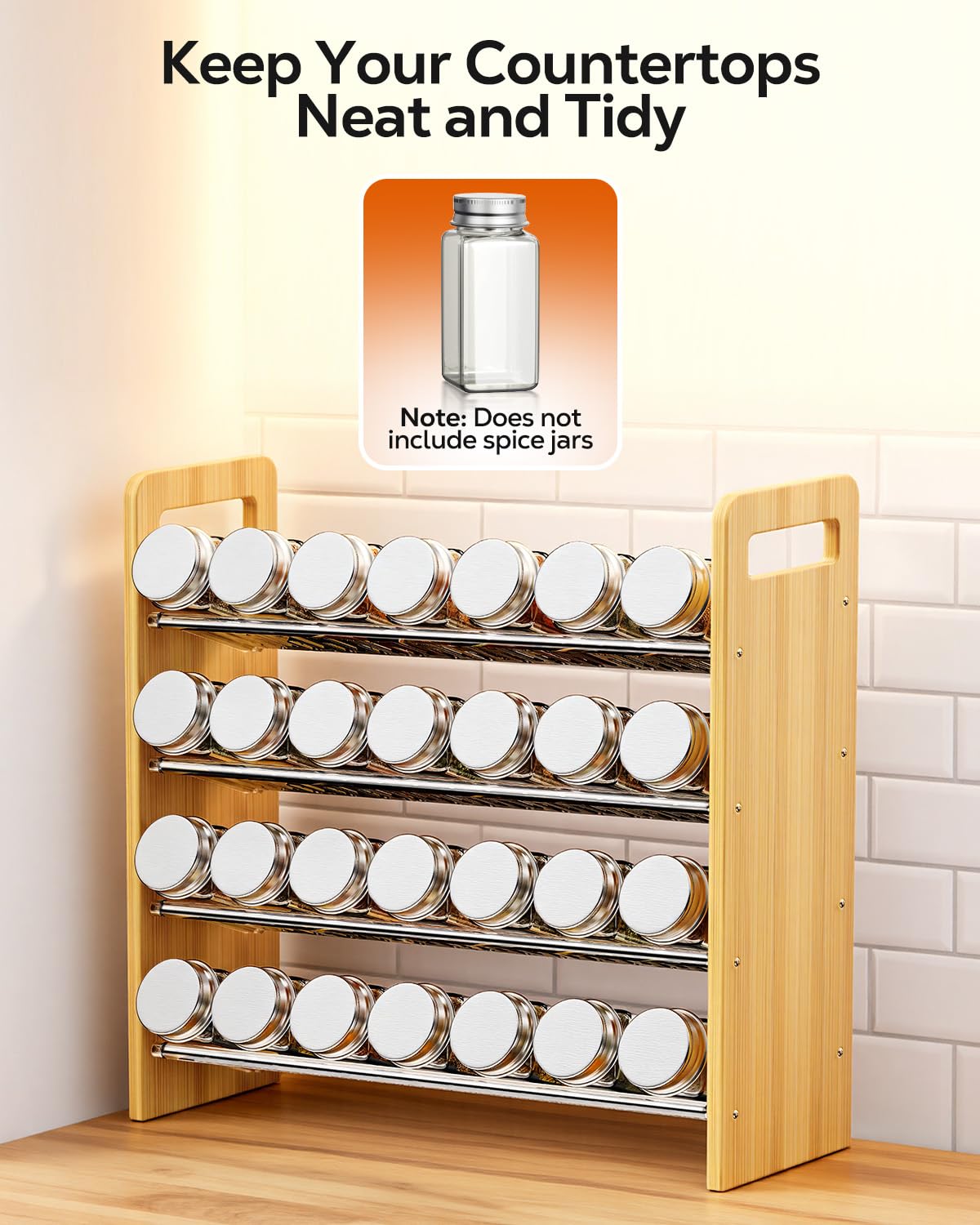 Nieifi Transparent & Wooden Spice Rack Rustproof, without Seasoning Jars,4-Tier ABS Plastic Spice Rack Organizer for Cabinet and Countertop,Thickened Corrosion-Resistant-Tiered Spice Rack