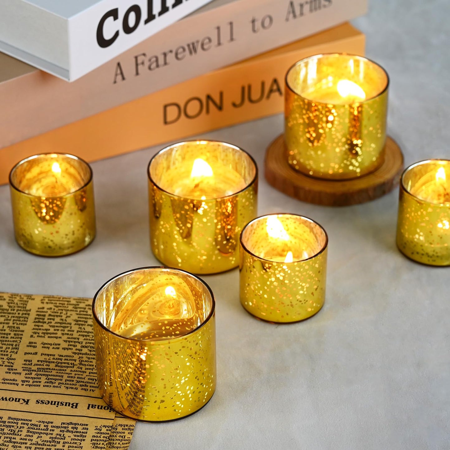 FrutPunch 12-Piece Gold Candle Holders, Speckled Mercury Gold Votive Candle Holders, Two Models, Suitable for Wedding Table Centerpieces, Party Decorations and Home Decor