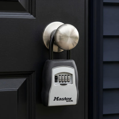 Master Lock Key Lock Box for House Keys – Outdoor Portable Combination Lockbox with Resettable 4 Digit Code, Weather Resistant Durable Metal Body, Holds 5 Keys, 5400D Black