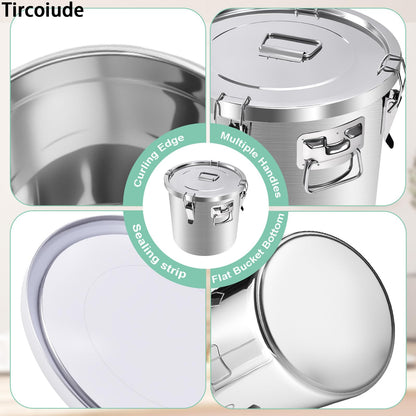 Tircoiude 304 Stainless Steel Flour Canister, 12.7 Gal Airtight Metal Canisters with Lids, Dog Food Storage Container for Rice, Bird Seed, Commercial Milk Storage 48L