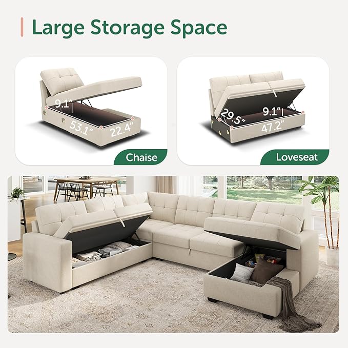 HONBAY Sleeper Sectional Sofa