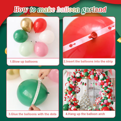 Tesochye Christmas Balloon Garland Arch kit, 161 Pcs Red Green White Pink Metallic Gold Balloons Candy Cane Foil Balloons for Xmas Christmas Party Decorations Candy Theme Birthday Baby Shower Supplies