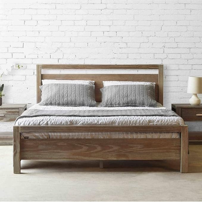 Grain Wood Furniture Loft Queen Size Solid Wood Bed, Brushed White