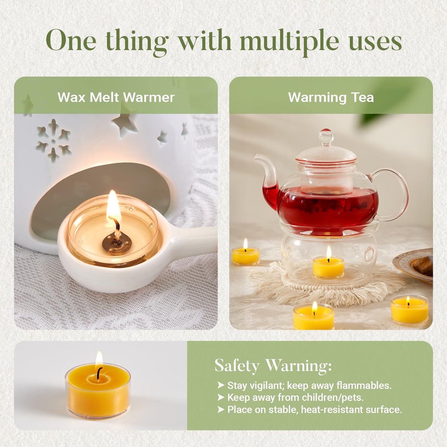 Ashlux Unscented Beeswax Tea Lights Candles 20 Pack, 4 Hours Long Burning Handmade Yellow Tealight Candles, Clear Acrylic Cup Smokeless Candles for Wedding, Christmas, Centerpiece & Home Decor