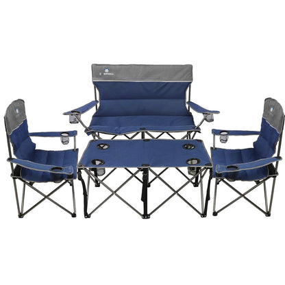 CAMPHILL Camping Chair Set of 4, Outdoor Folding Camping Chairs with Table Heavy Duty Lawn Chair with Cup Holder,Collapsible Chair Include One Sofa Chair and Two Single Chairs and Camping Table