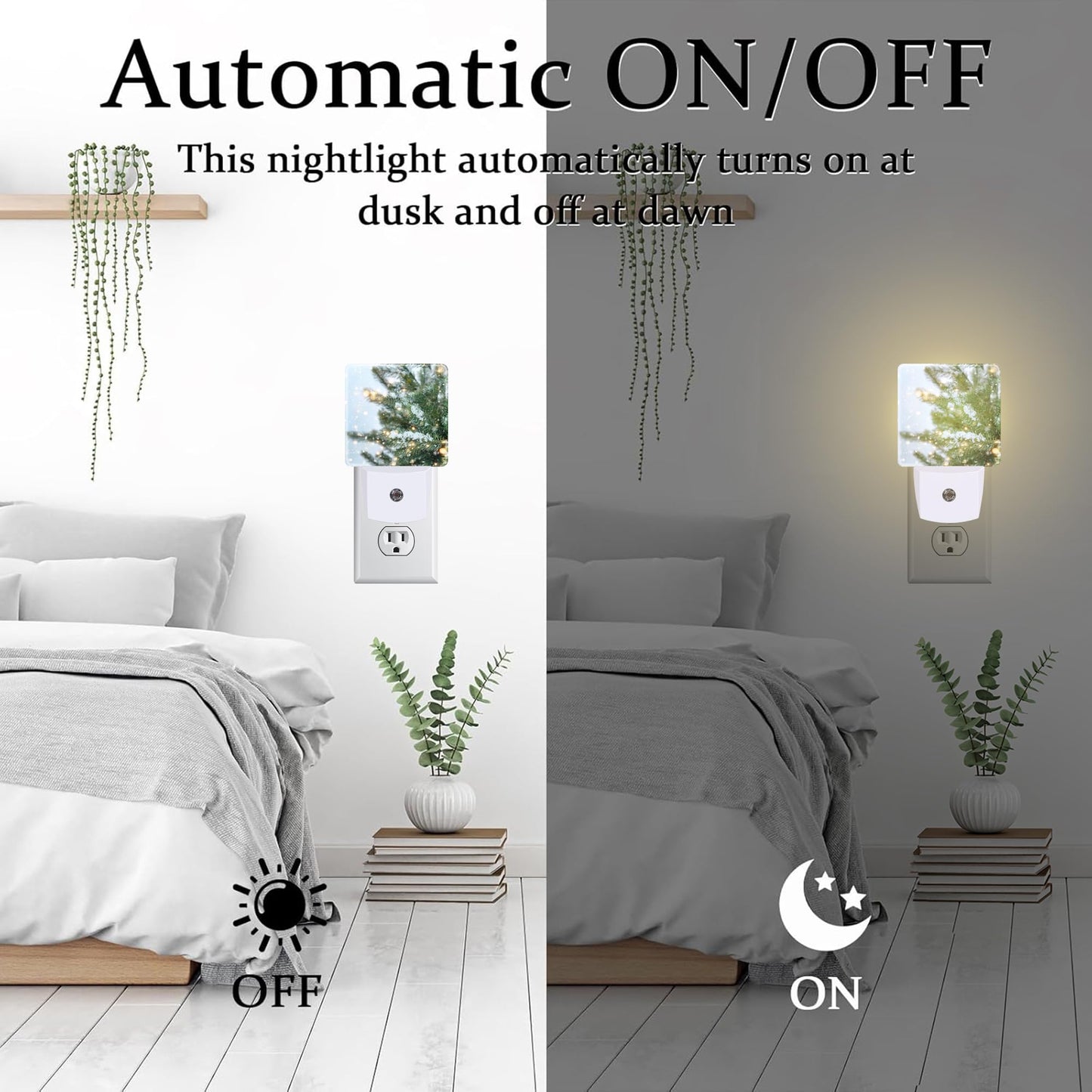 sndheke Winter Snow Pine Tree Night Light, Glitter Christmas Tree Dusk to Dawn Night Light Plug in, 0.5w Energy Saving Sleep Friendly NightLight for Kids Boys Girls Home Decor