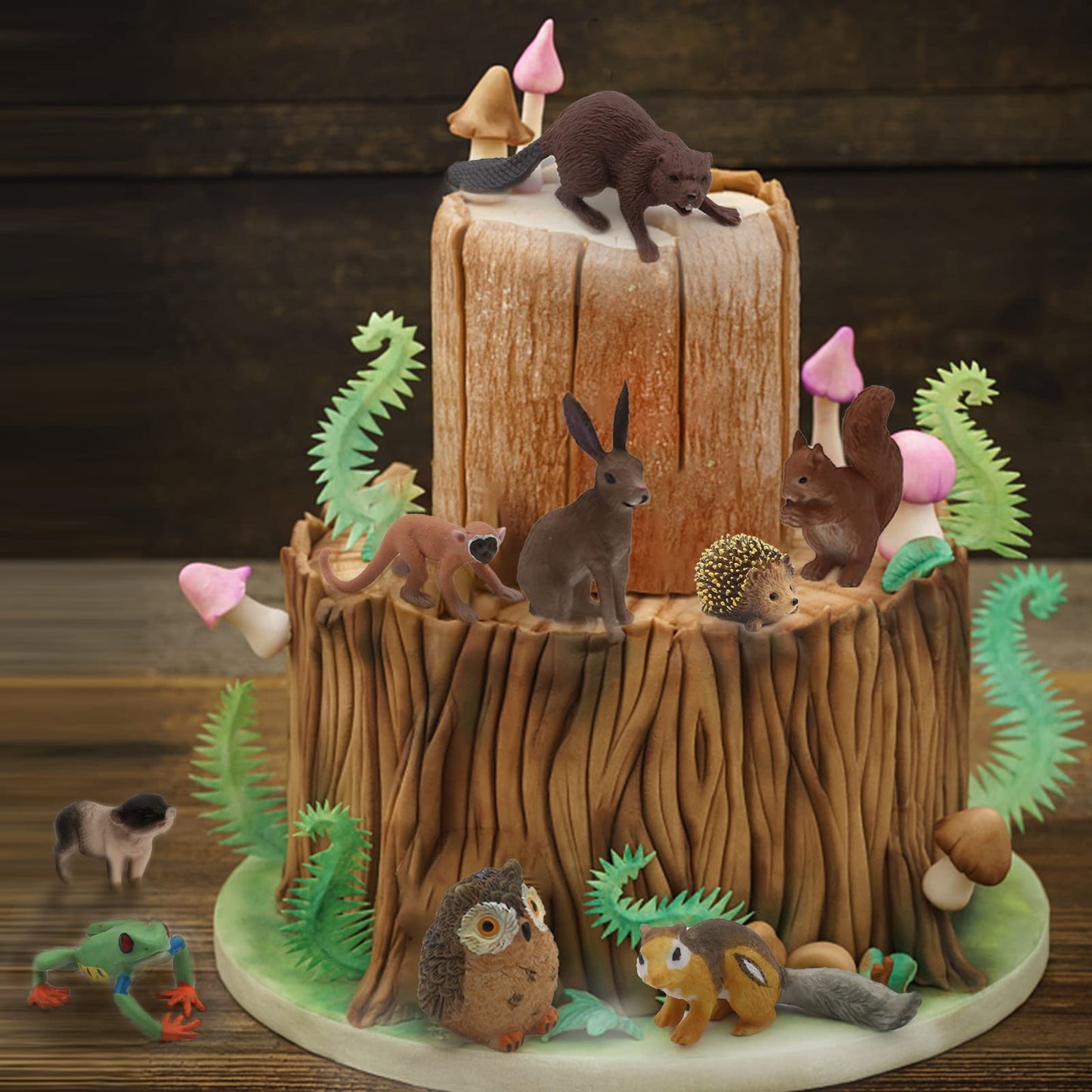 SIENON 18Pcs Forest Animals Figures Toys, Baby Woodland Animals Figurines, Miniature Animals Toys with Owl Hedgehog Fox Squirrels Bear Deer Wolf for Woodland Theme Cake Cupcake Toppers