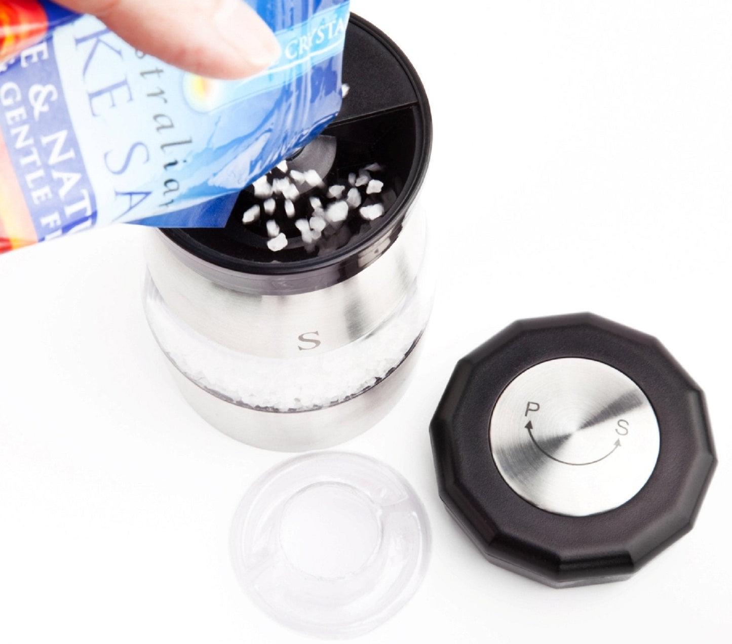 Ozeri Duo Ultra Salt and Pepper Mill and Grinder, Stainless Steel