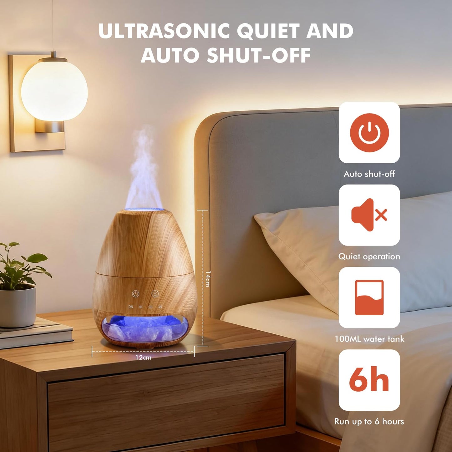 Dialan's Essential Oil Diffuser with Flame Effect Ultrasonic Himalayan Salt Lamp Diffuser Ultrasonic Cool Mist Humidifier Aromatherapy Diffuser with Auto Off for Home Office Gift - 100ml Wood Grain
