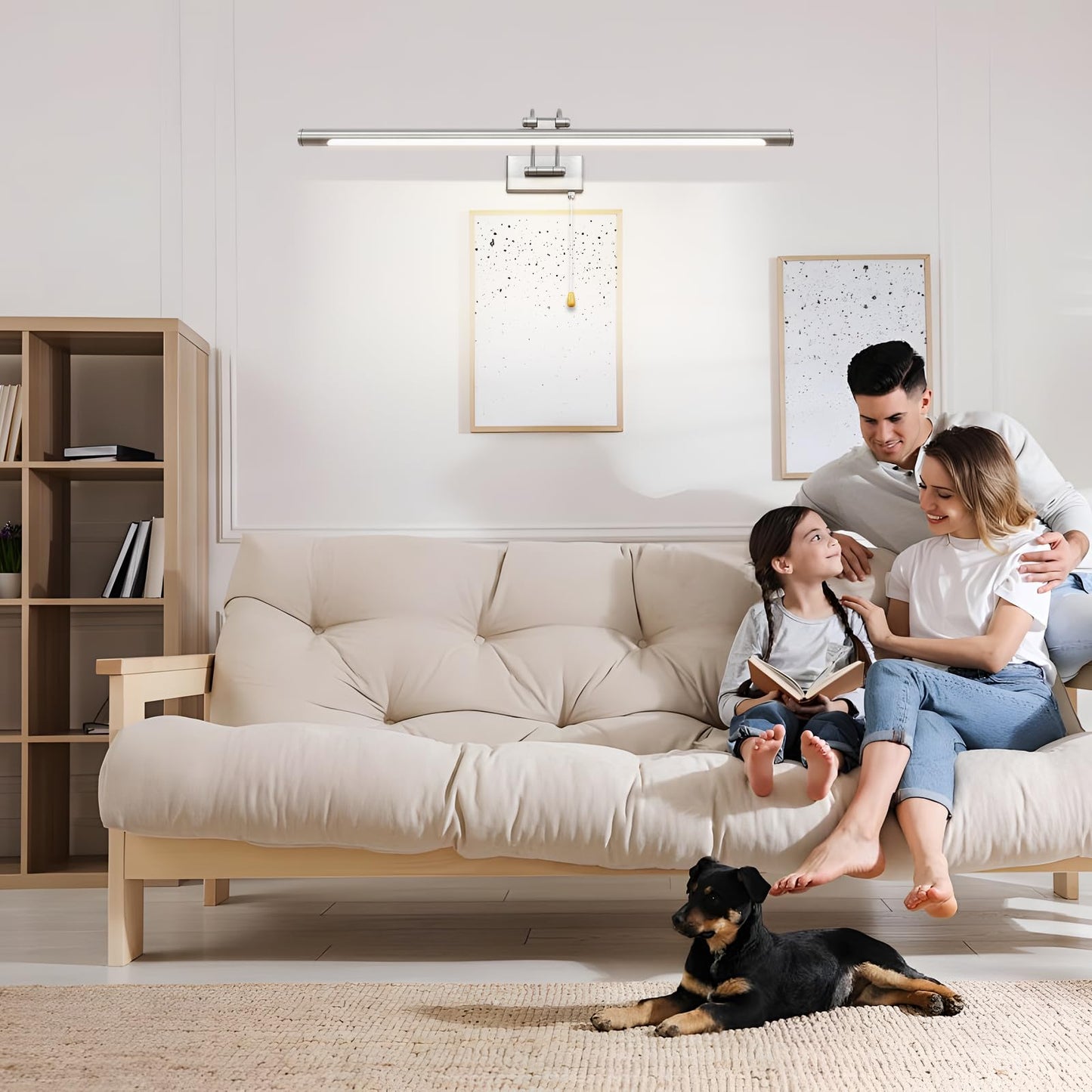 MantoLite 60CM LED Bathroom Wall Lights with Pull Cord Swivel Lamp Head Long Silver Wall Lights for Pictures,Frames&Art Painting IP44 Over Mirror Lamp for Shaving 12W