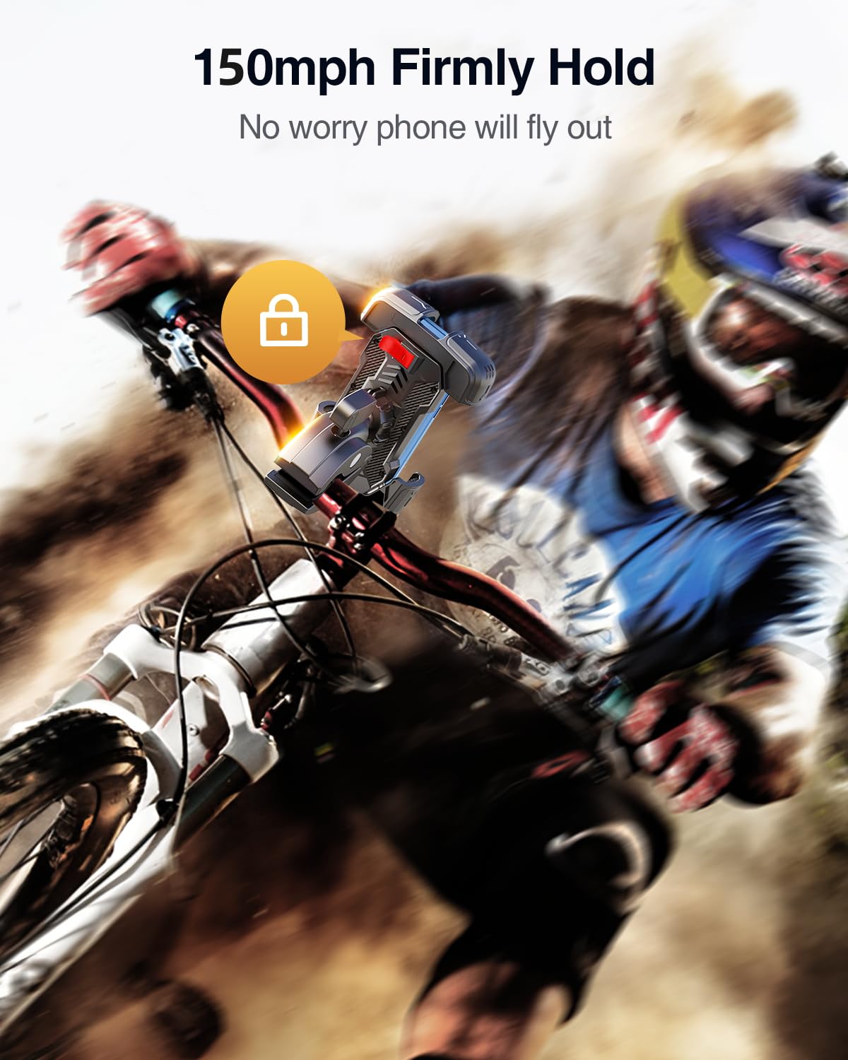 Bovemanx Motorcycle Phone Mount Holder, [150mph Wind Anti-Shake][7.2inch Big Phone Friendly] Bike Phone Holder, Motorcycle Handlebar Cell Phone Clamp, Compatible with iPhone 16 Pro Max, Black
