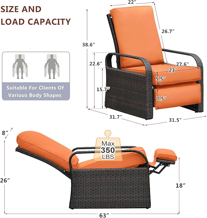 ART TO REAL Automatic Adjustable Patio Recliner Chair Relaxing Sofa Outdoor Wicker Armchair Furniture Aluminum Frame Lounge with Soft Thicken Cushion