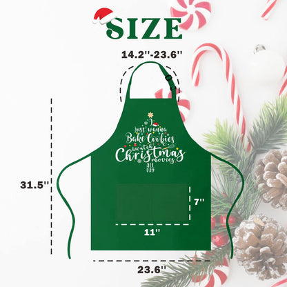 Funny Christmas Baking Apron for Women Men, Holiday Baking Gifts for Bakers, Green Xmas Kitchen Cooking Aprons with 2 Pockets, Cute Christmas Apron Gifts for Mom Wife Sister Husband Girlfriend