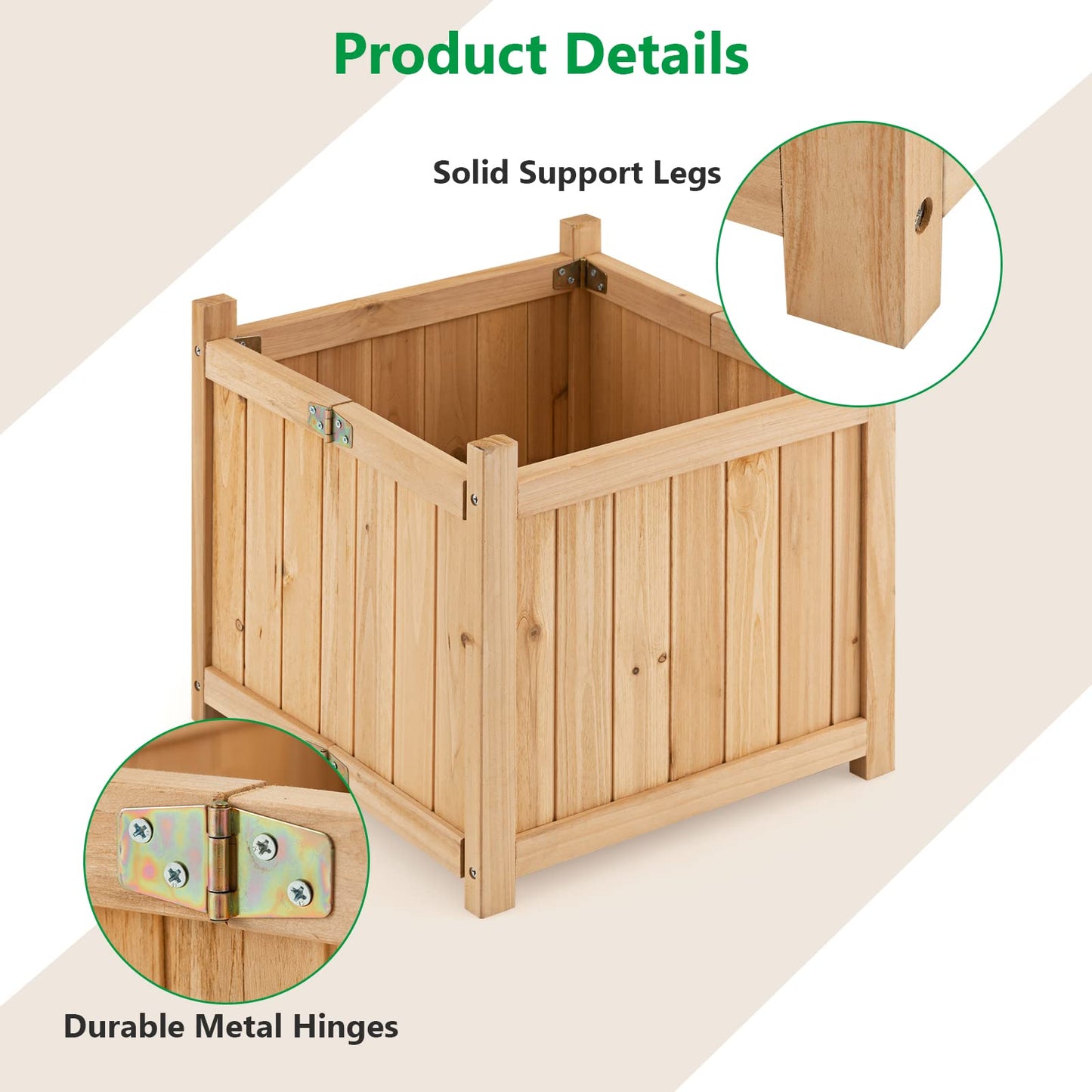 Giantex 15” Planter Raised Garden Bed - Wooden Planting Box, Outdoor Folding Square Planter w/Removable Bottom, Premium Drainage System for Herbs, Fruits, Flowers, Succulents, Simple Assembly