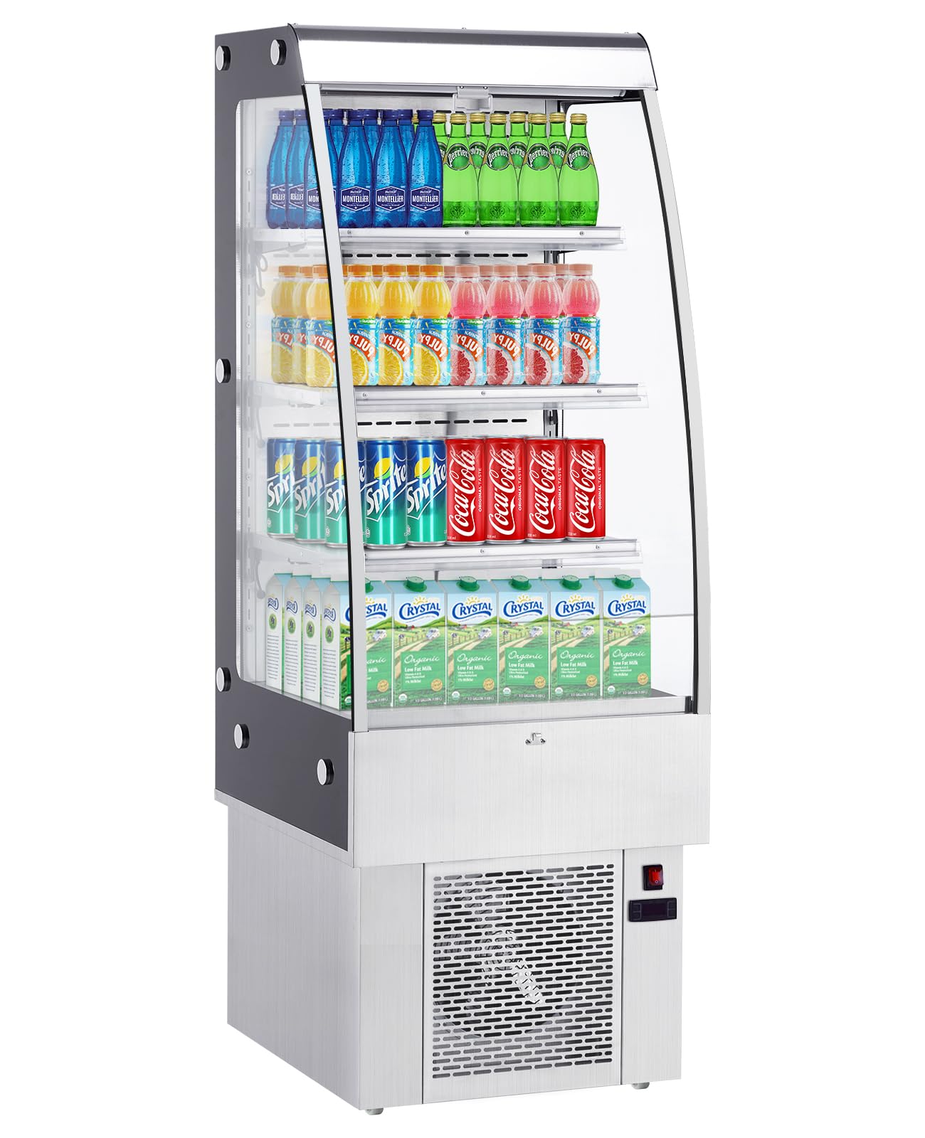 Professional 8.8 Cu.Ft Commercial Display Refrigerator Merchandiser, 3-Tier Air Curtain Fridge with LED Lights, 4 Swivel Wheels & Adjustable Shelves for Restaurants, Convenience Stores & Cafes