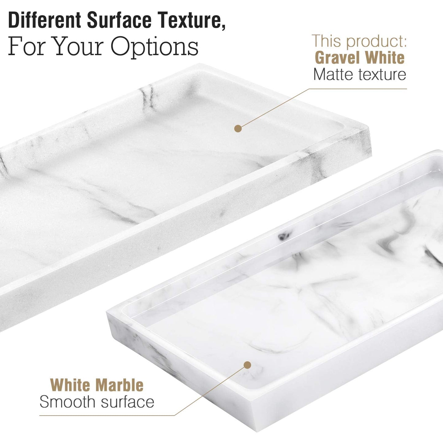 Luxspire Bathroom Vanity Tray, Resin Dresser Jewelry Ring Dish Tank Storage Kitchen Sink Countertop Organizer Plate Holder for Perfume Candles Soap Towel Plant Bathroom Accessories, M, Gravel White