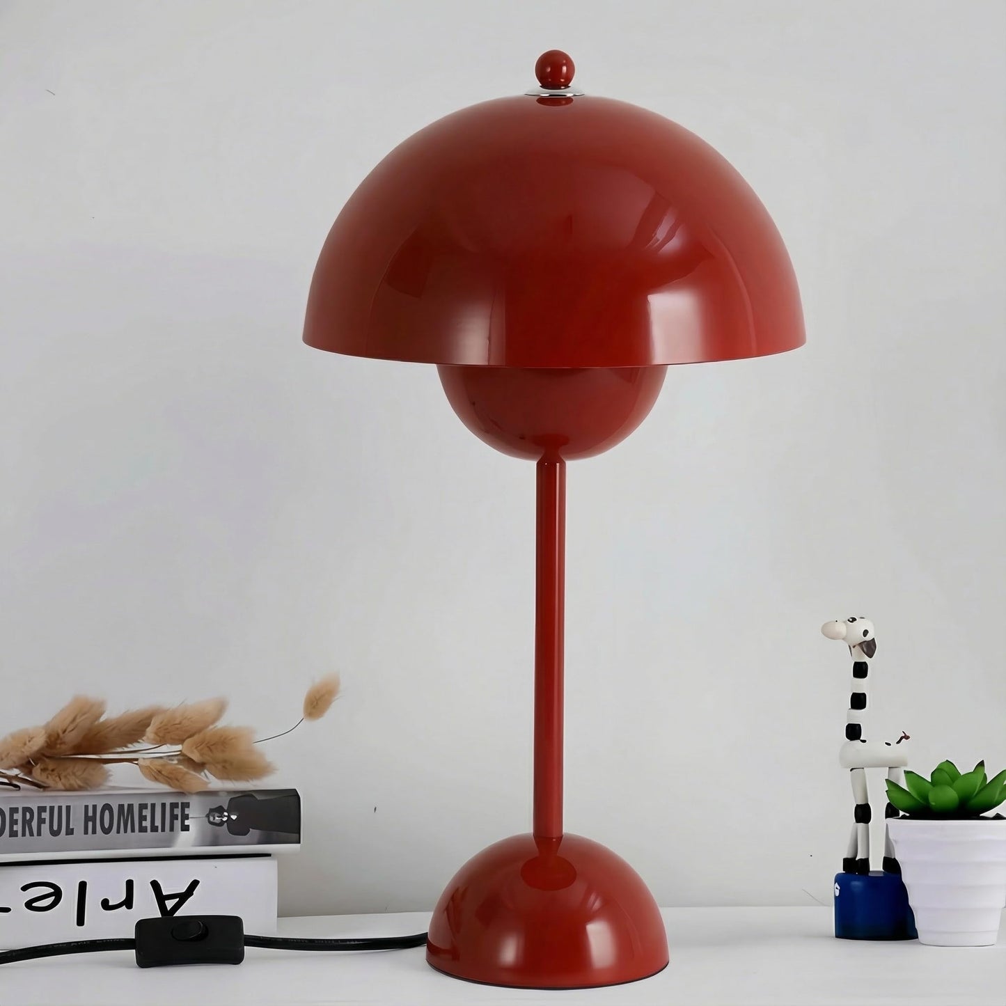 COSYLUX Modern Small Table Lamp for Bedroom, Cute Dome Shade Reflecting Light Reading Lamp for Living Room, Kid's Room, Study, Office, Beside Bedside Nightstand Desk Lamp(Coral Red/Burgundy)