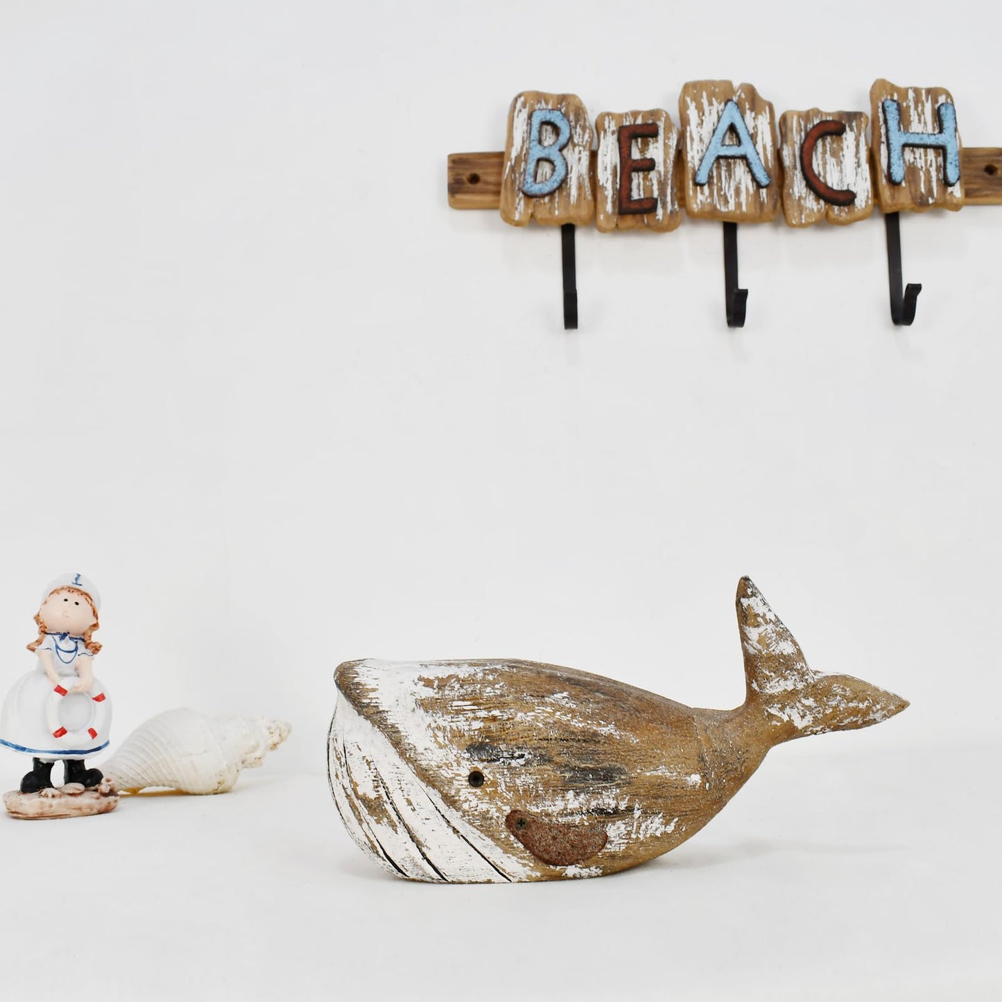 K KILIPES Wood Whale Statue Beach Table Decor for Home, 4.9" H Rustic Hand Carved Wood Sculpture Whale Figurine Coastal Centerpiece Nautical Ocean Decorations