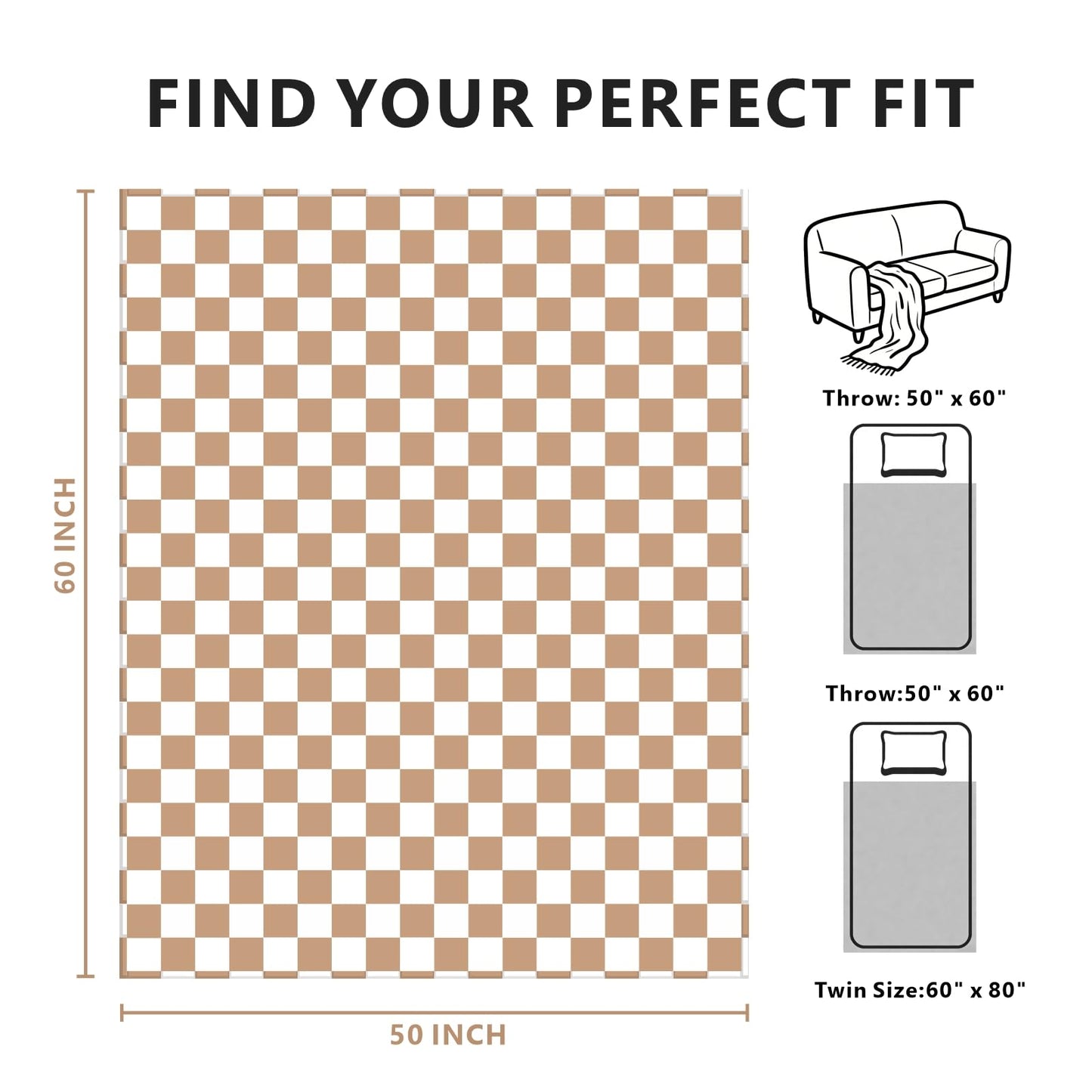 Edenleaf Checkered Blanket Flannel Throw Blankets Soft Cozy Checkered Grid Print Chessboard Gingham Pattern Throws for Bed Sofa Couch for All Seasons, 50x60 Inch, Blonde