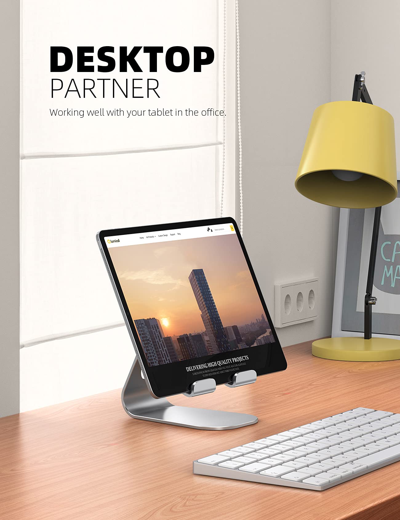 Lamicall Tablet Stand, Adjustable Tablet Holder - Desktop Stand Dock Compatible with New iPad 2024 Pro 9.7, 10.5, 11, 12.9, 13, Air mini 2 3 4 5 6, Switch, Samsung Tab, other Tablets - Silver