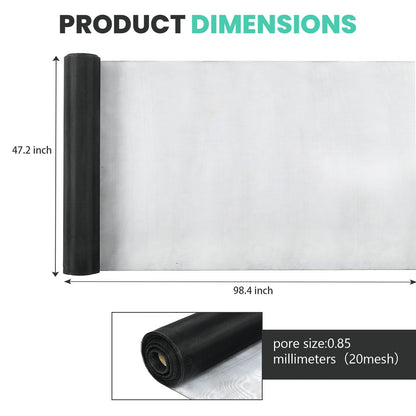tonchean 304 Stainless Steel Windows Screen Mesh Roll Replacement, 98.4 feet x 47.2 inch Window Screen Mesh for Porch Patio Sliding Door Screening(Black, 20 Mesh)