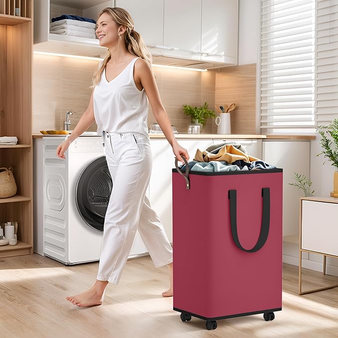Laundry Basket with Wheels, Collapsible Laundry Baskets, Laundry Hamper with