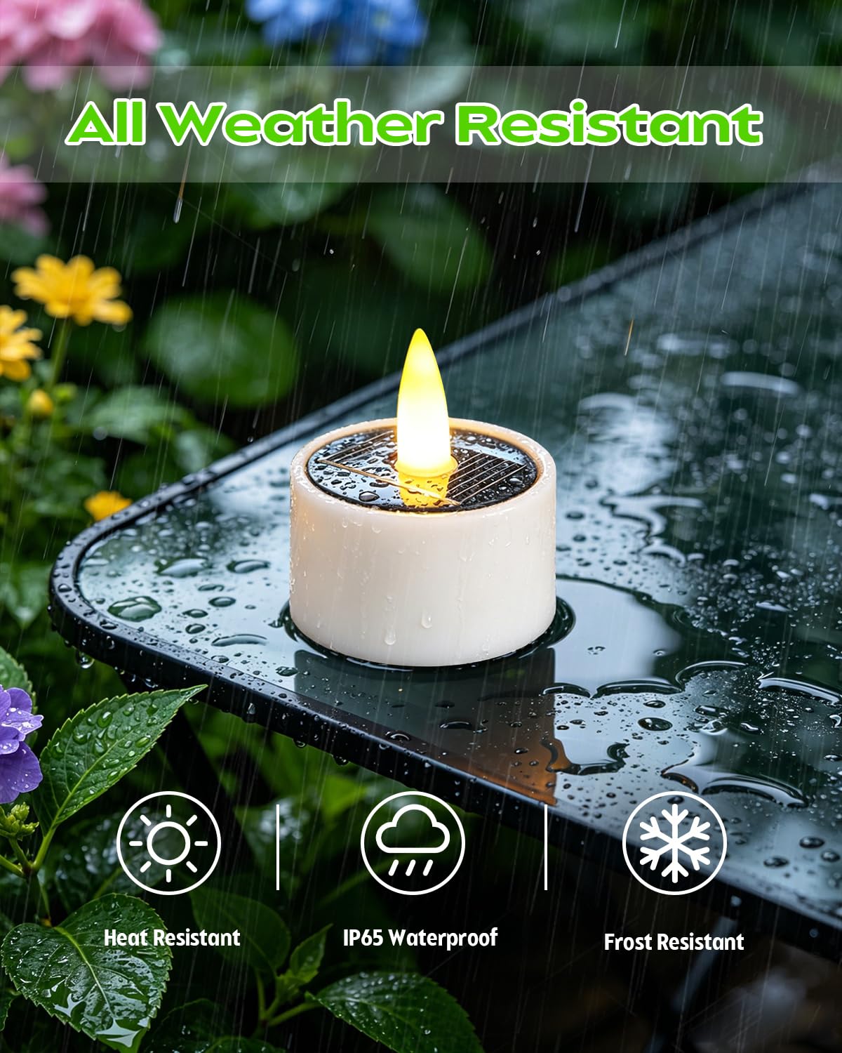 12 Pcs Solar Tea Lights Outdoor - Waterproof Rechargeable Dusk to Dawn Outdoor Lighting Flameless Flicker Reusable LED Little Solar Candles for Lanterns Camping Garden Home Decorations, 1.57''x1.77''