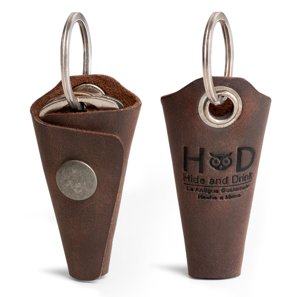 Hide & Drink Full Grain Leather Wrap Keychain, Organizer Snap Closure, Key Ring Cover, Silencer Sleeve Key Holder for Men