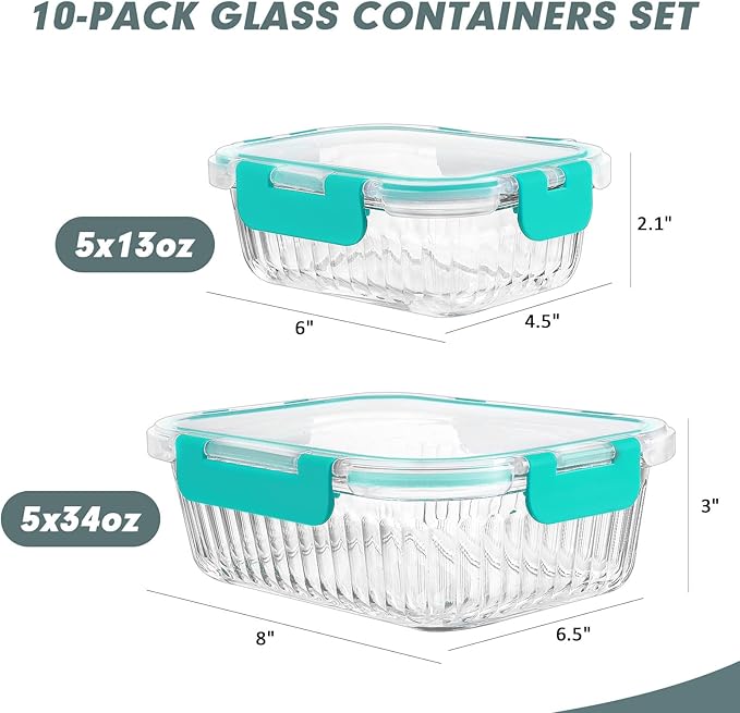 KOMUEE 10 Packs Glass Meal Prep Containers
