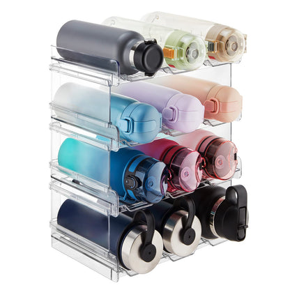 Lifewit Stackable Water Bottle Organizer for Cabinet, Plastic Bottle Holder Fits Bottles & Tumblers up to 3.8" Diameter, Pantry, Countertop & Fridge, Holds 6 Bottles