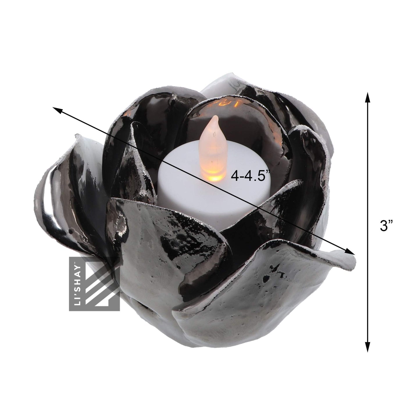 Silver Metal Tealight Votive Flower Candle Holder - Shiny