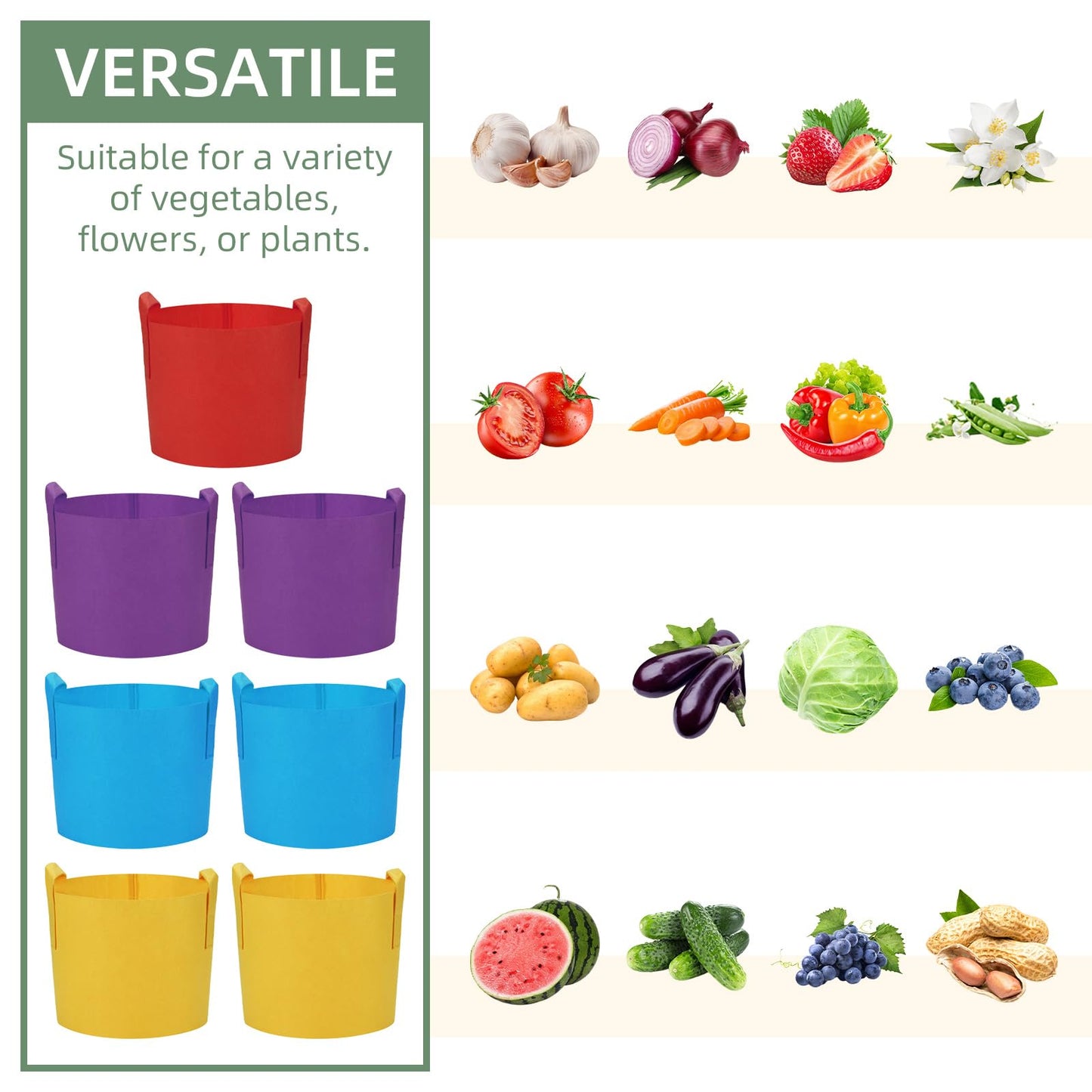 LITLANDSTAR 7-Pack 10 Gallon Colorful Grow Bags, Thickened Nonwoven Plant Fabric Pots with Handles, Heavy Duty Garden Planting Bag for Vegetable, Herbs & Flowers, Come with 4 Colors