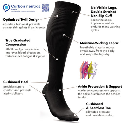 aZengear Compression Socks (20-30mmHg) Anti DVT Air Flying Knee-High Flight Travel Stockings, Swollen Legs, Varicose Veins, Running, Shin Splints Calf Pressure Support, Sports (Black, S/M)