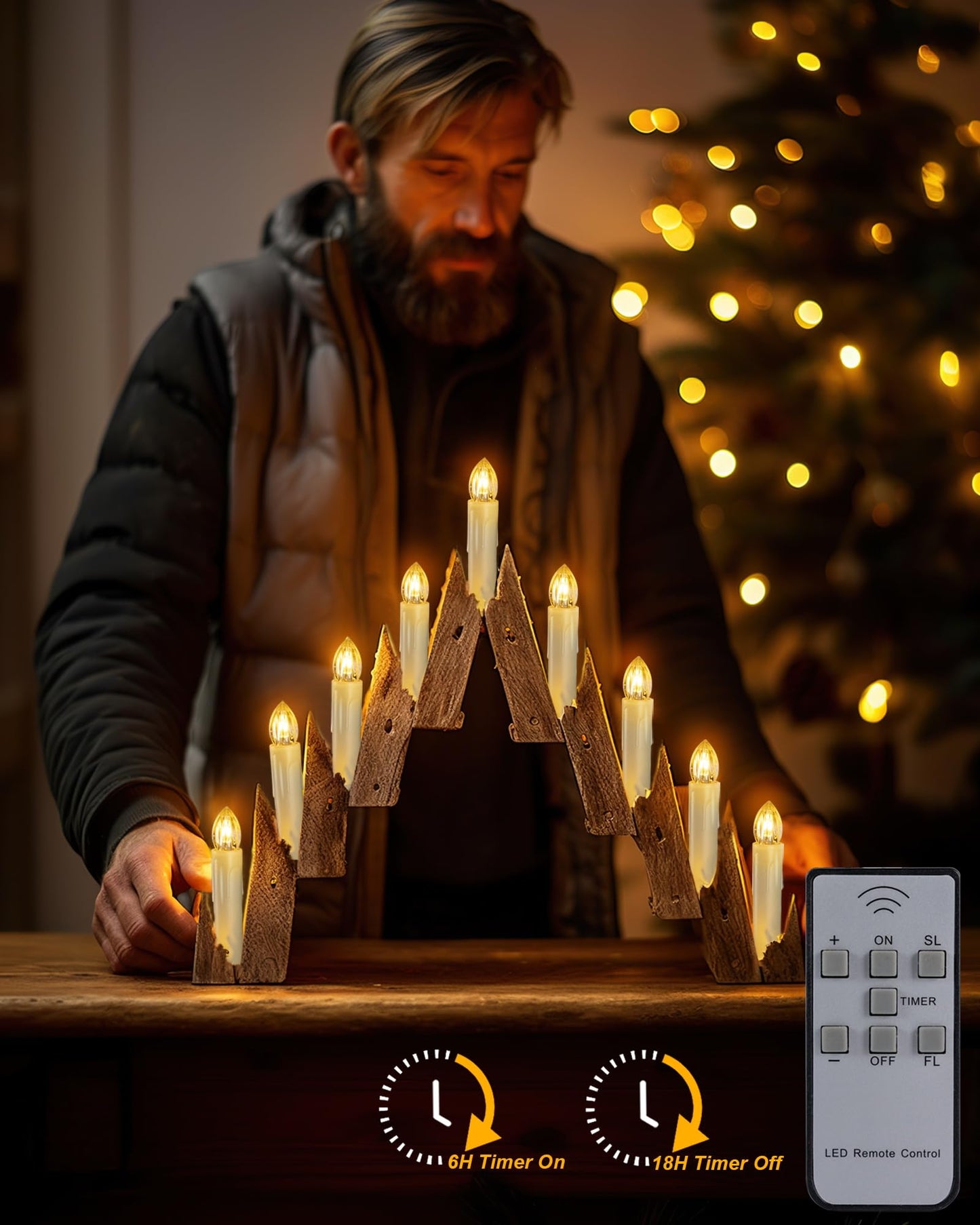 Homemory 10 PCS LED Window Candles with Remote Timer, Battery Operated Flameless Taper Christmas Candles Light with Clips/Suction Cups, Flickering Warm White Light, Dia 0.7''x H 4''